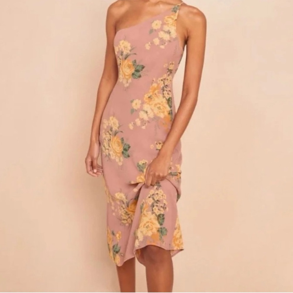 Reformation One Shoulder Floral Pink Dress